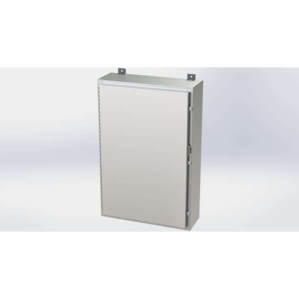 Padlockable Hasp Electrical Enclosures, 36 in H, 8 in D, 24 in W, NEMA 4X, 304 Stainless Steel